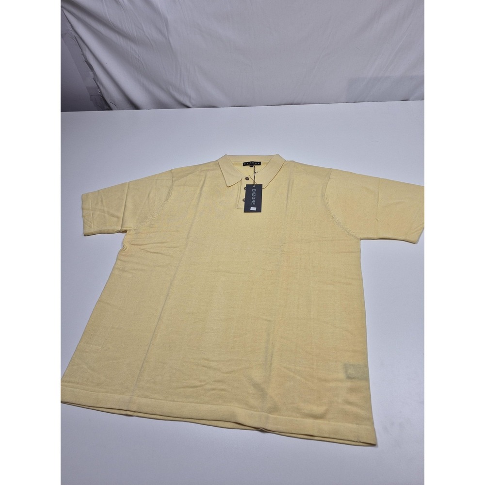 Enzone Polo Shirt Mens 2XL Yellow Silk Cotton Knit Short Sleeve Casual Soft